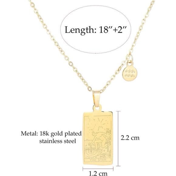 14k Gold Plated Zodiac Sign with Tarot Card Pendant Necklace - Picture 3 of 4